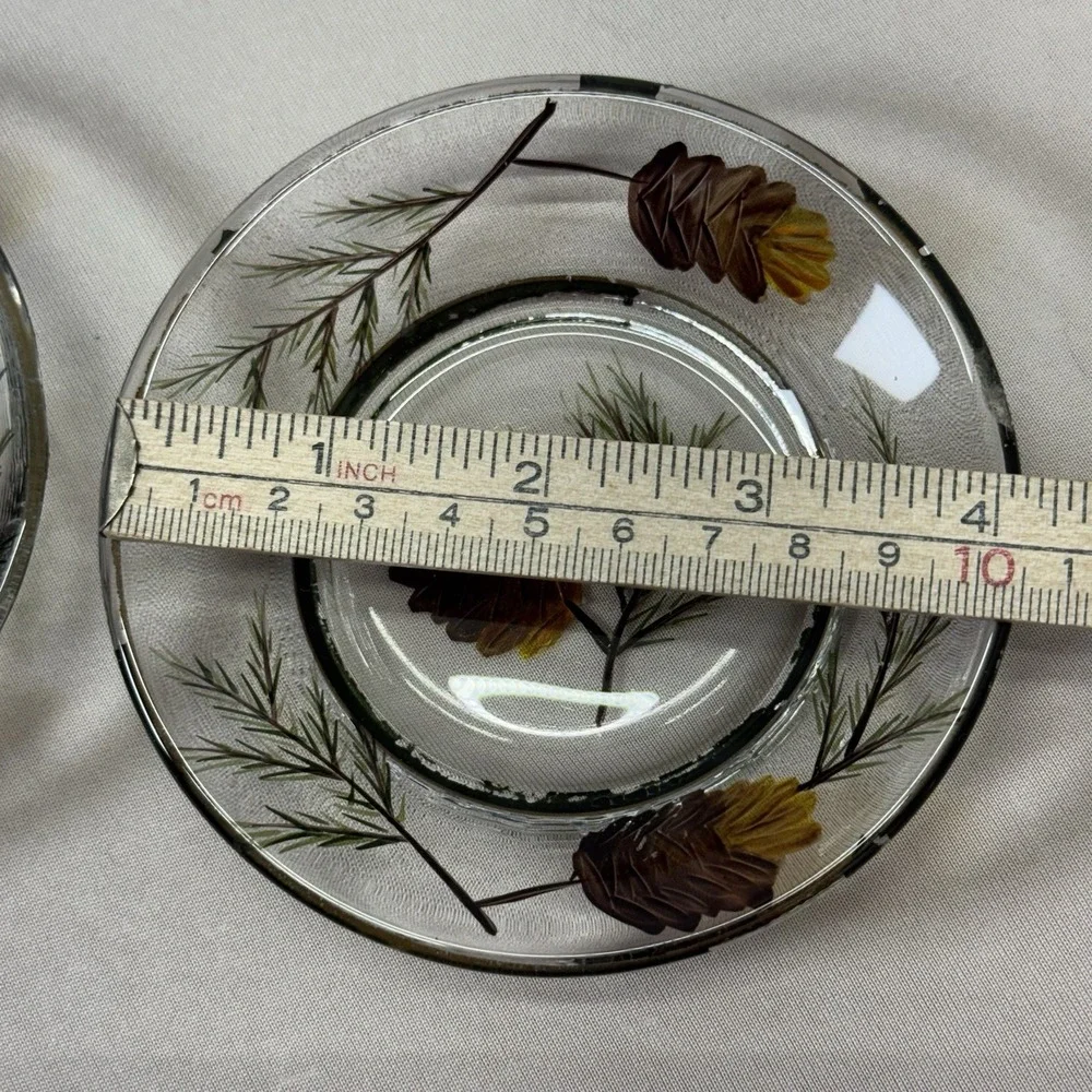Yankee Candle Autumn Winter Pinecone 4 Inch Glass Dish Set Of 2 Retired Pattern‎